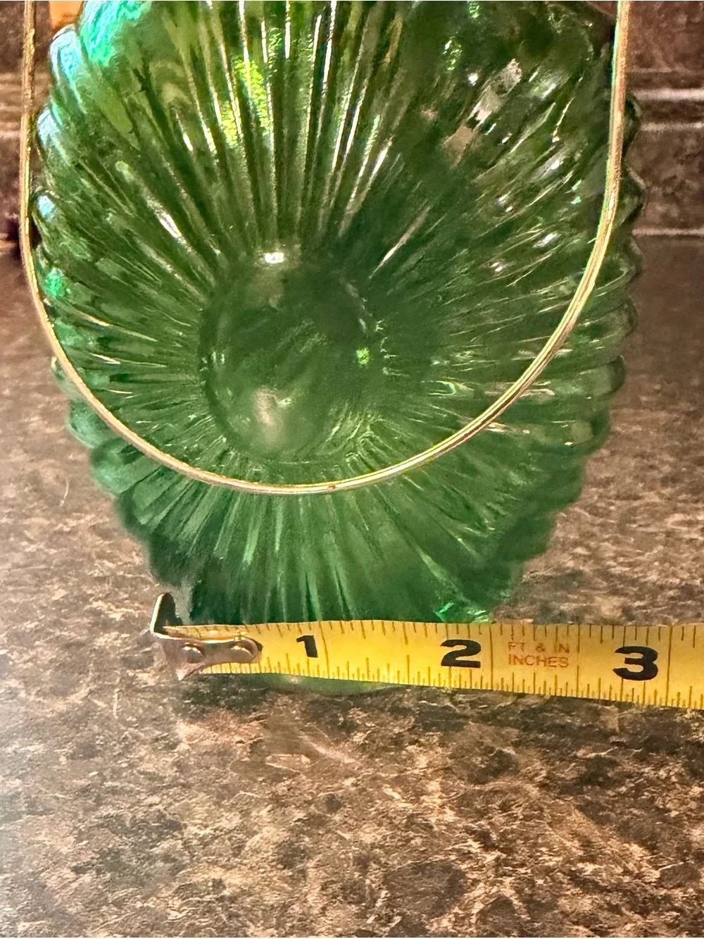 Green Pressed Glass Sunburst Vase with Metal Handle - Picture 8 of 8